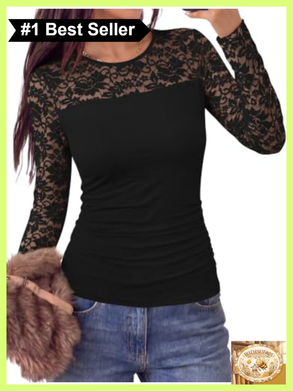 Long Sleeve Lace Mesh Sheer Top Dressy Casual Ruched Blouse